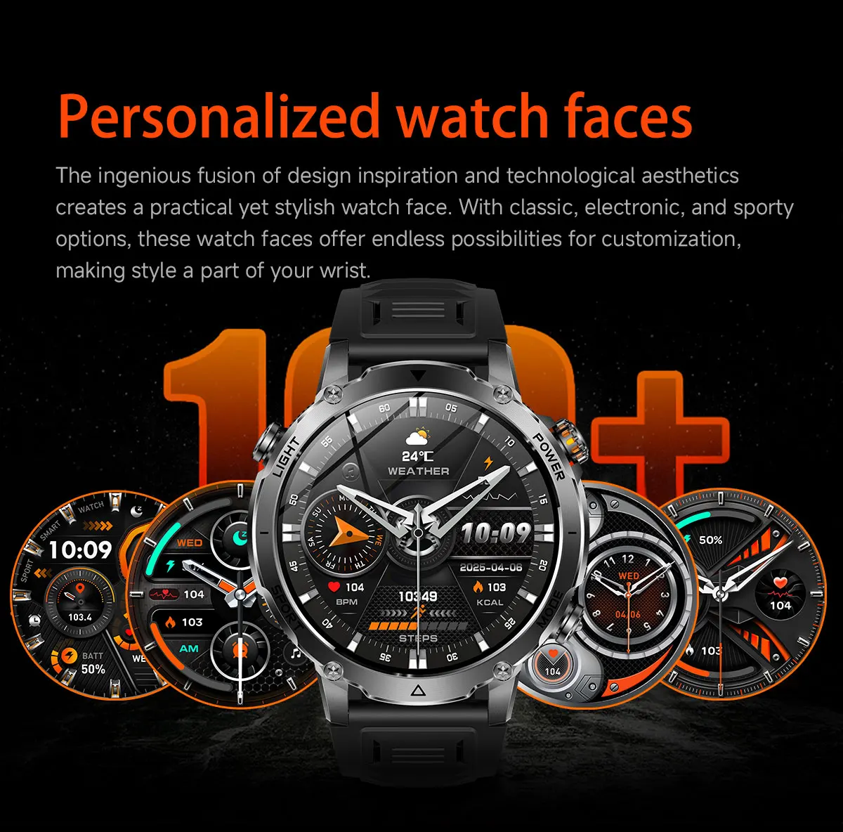New Military 1400mAh Battery Smart Watch 10ATM Waterproof LED Flashlight Heart Rate 100+Sports mode SOS Alarm Bracelet Men Women