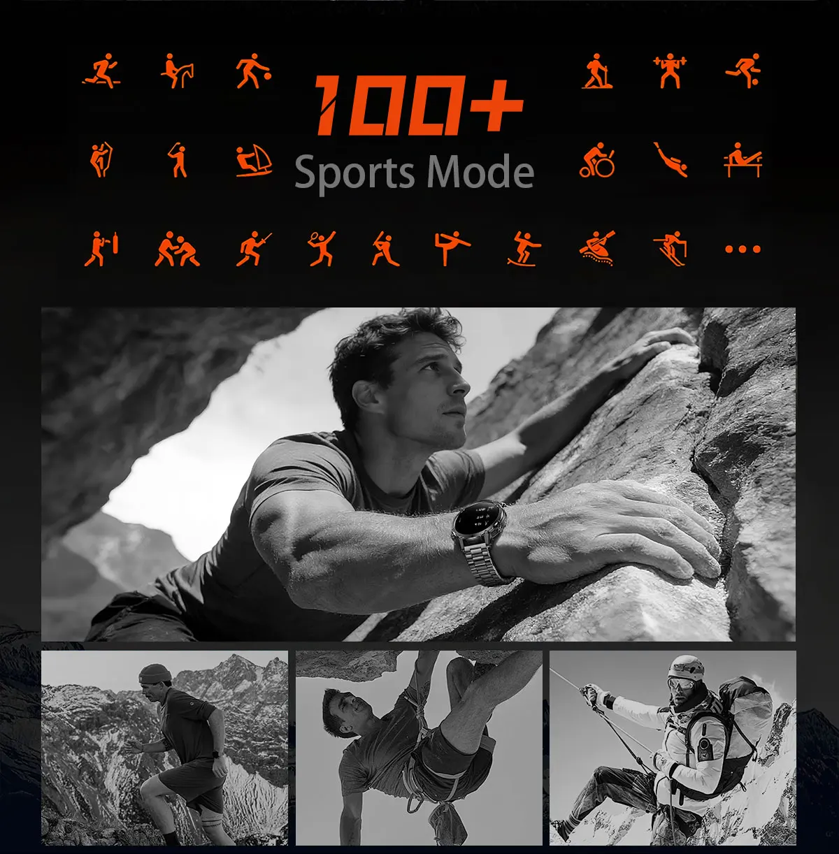 New Military 1400mAh Battery Smart Watch 10ATM Waterproof LED Flashlight Heart Rate 100+Sports mode SOS Alarm Bracelet Men Women