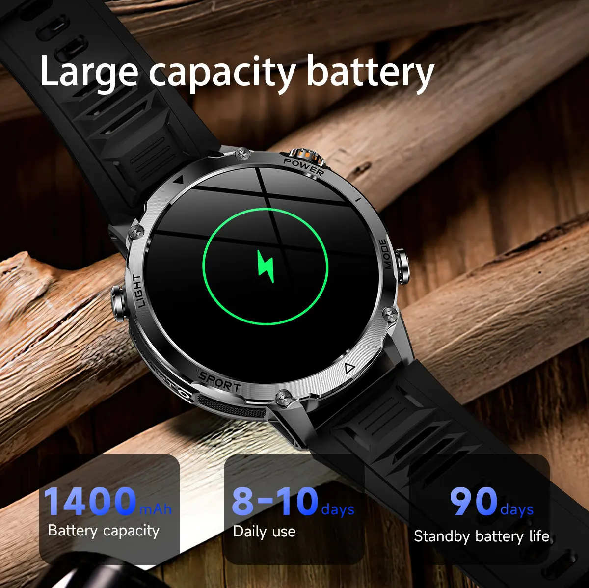 New Military 1400mAh Battery Smart Watch 10ATM Waterproof LED Flashlight Heart Rate 100+Sports mode SOS Alarm Bracelet Men Women