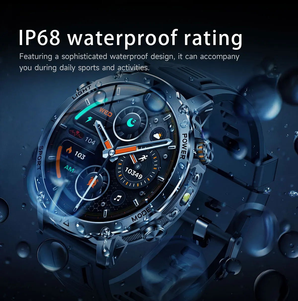New Military 1400mAh Battery Smart Watch 10ATM Waterproof LED Flashlight Heart Rate 100+Sports mode SOS Alarm Bracelet Men Women