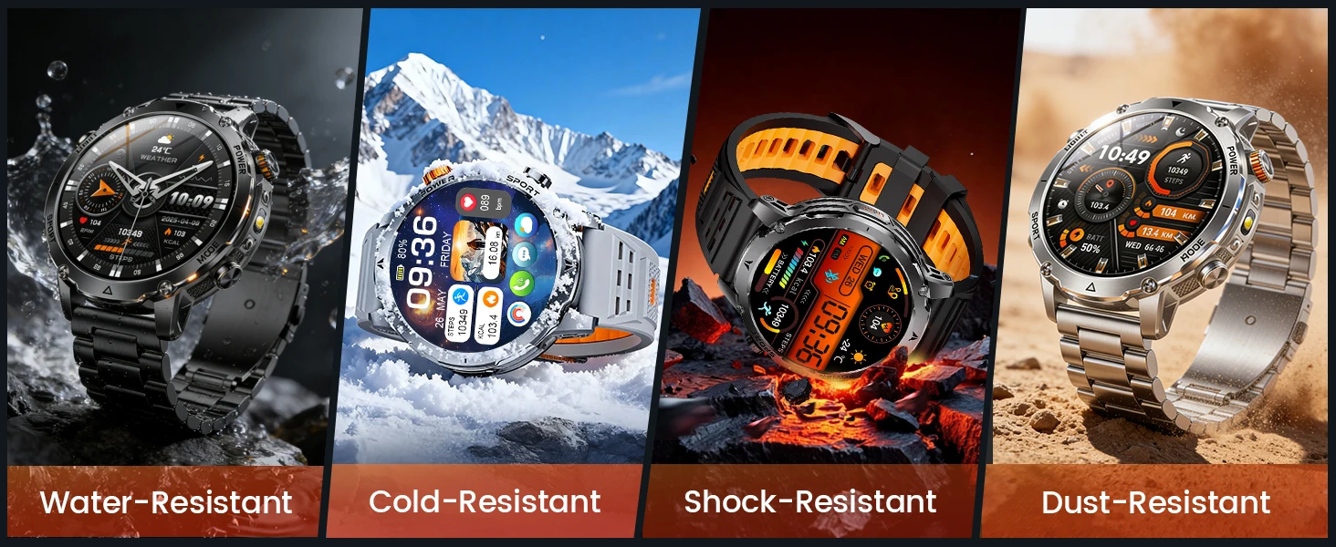 New Military 1400mAh Battery Smart Watch 10ATM Waterproof LED Flashlight Heart Rate 100+Sports mode SOS Alarm Bracelet Men Women