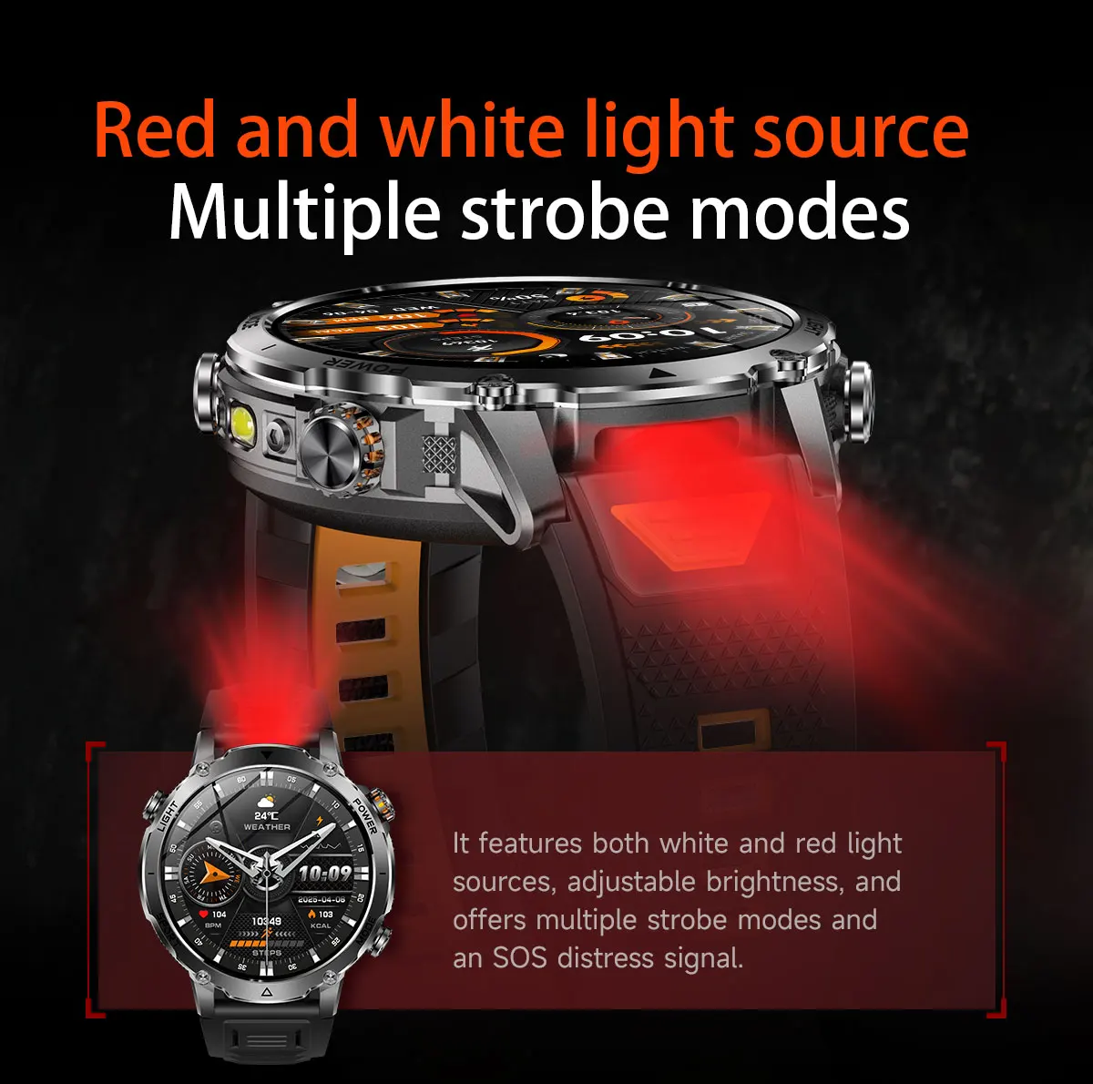 New Military 1400mAh Battery Smart Watch 10ATM Waterproof LED Flashlight Heart Rate 100+Sports mode SOS Alarm Bracelet Men Women