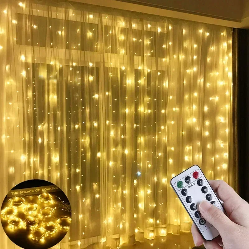 3/4/6m Curtain 100/600LEDString Lights Garland USB Festoon Remote Control Fairy Garland Lights Christmas Decoration Bedroom Home