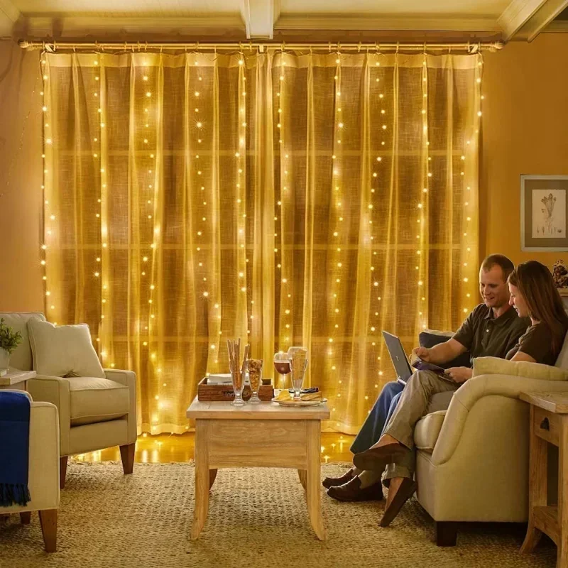 3/4/6m Curtain 100/600LEDString Lights Garland USB Festoon Remote Control Fairy Garland Lights Christmas Decoration Bedroom Home