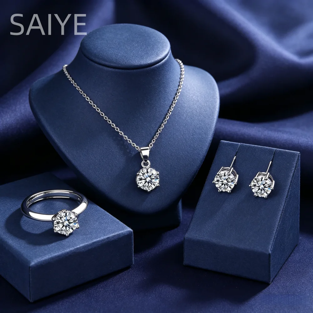 Hot Sale 925 Sterling Silver Moissanite Jewelry Set for Women Necklace Earrings Ring Set, Luxury Bridal Wedding Jewelry Gift