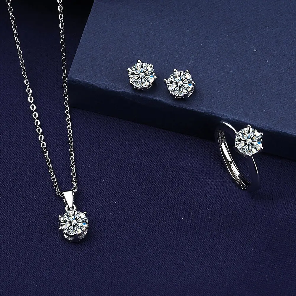 Hot Sale 925 Sterling Silver Moissanite Jewelry Set for Women Necklace Earrings Ring Set, Luxury Bridal Wedding Jewelry Gift