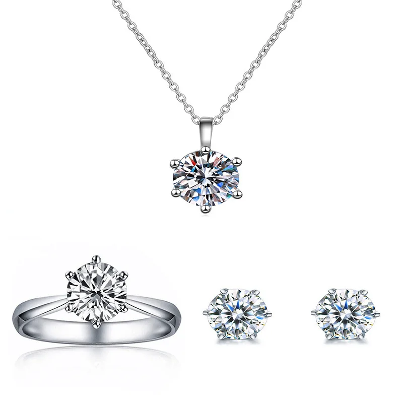 Hot Sale 925 Sterling Silver Moissanite Jewelry Set for Women Necklace Earrings Ring Set, Luxury Bridal Wedding Jewelry Gift