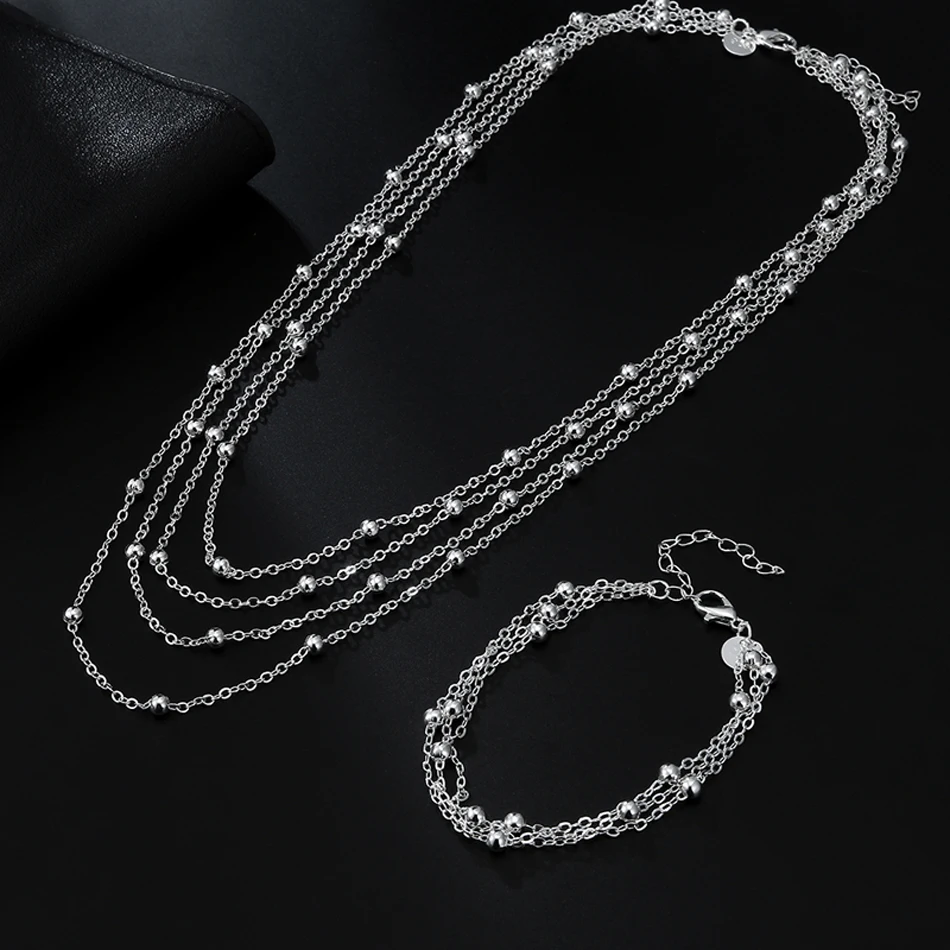 925 Sterling silver Tassel beads Bracelets necklaces for women fashion party wedding accessories jewelry sets gifts