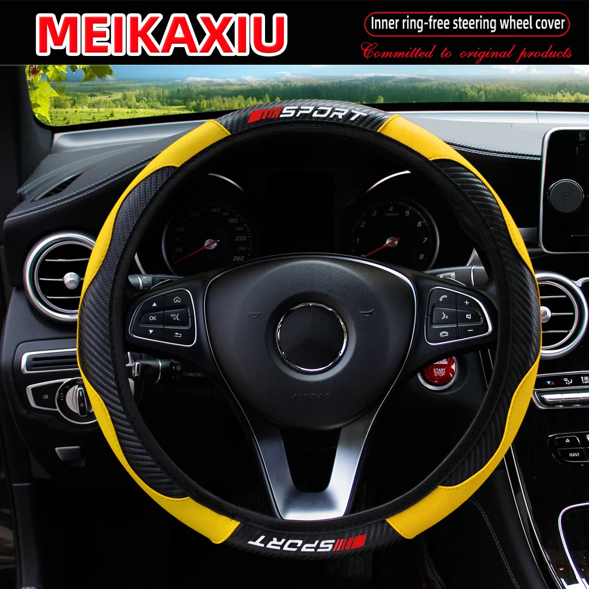 Carbon Fiber Red SPORRT Sports Style Stretchable Car Inner Tube-Free Steering Wheel Cover for Car Interior Accessories for Women