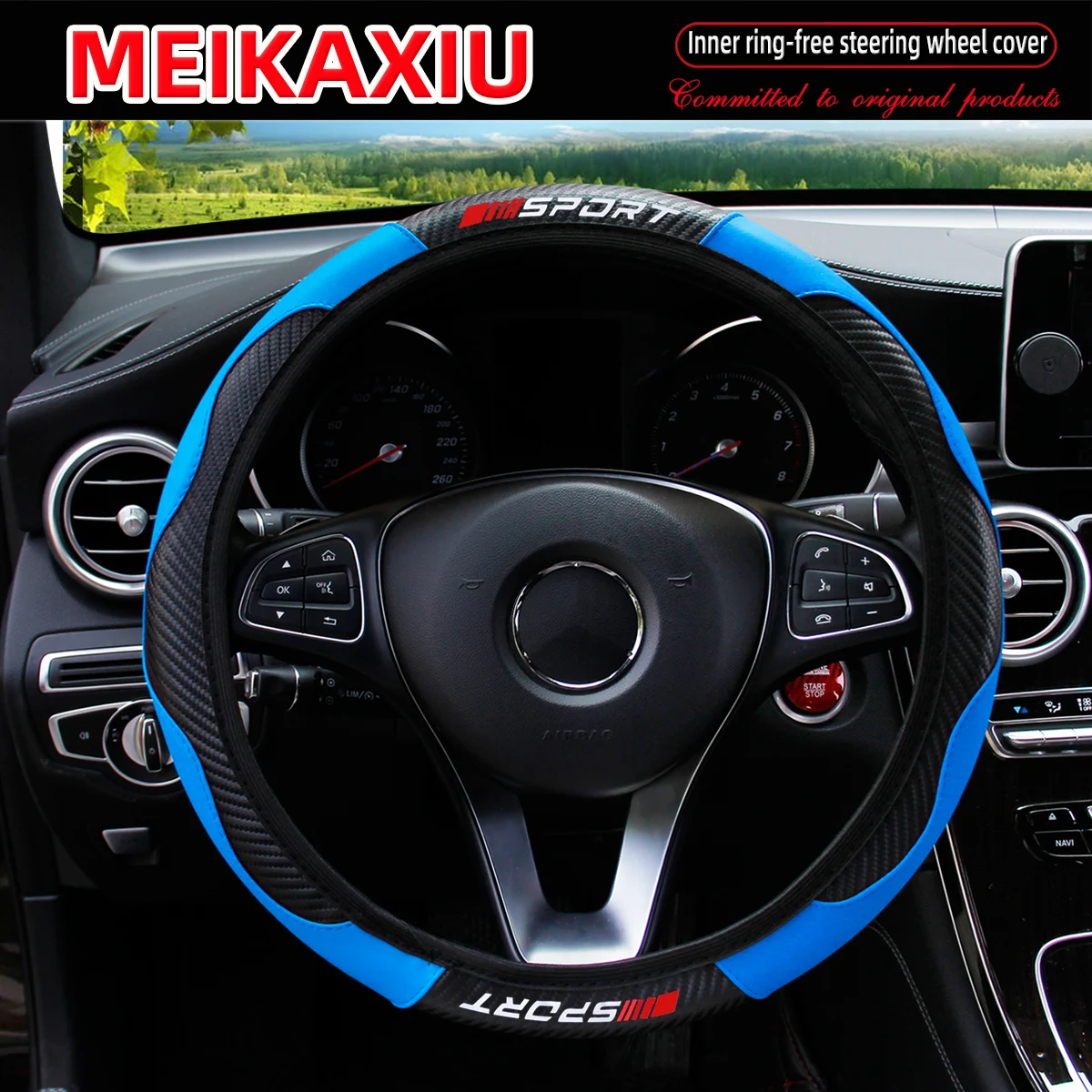 Carbon Fiber Red SPORRT Sports Style Stretchable Car Inner Tube-Free Steering Wheel Cover for Car Interior Accessories for Women