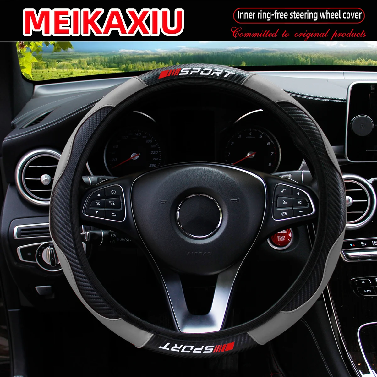 Carbon Fiber Red SPORRT Sports Style Stretchable Car Inner Tube-Free Steering Wheel Cover for Car Interior Accessories for Women