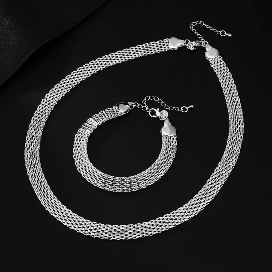 Hot 925 Sterling Silver Creativity Net chain Bracelets necklaces for women fashion designer party wedding jewelry sets gift