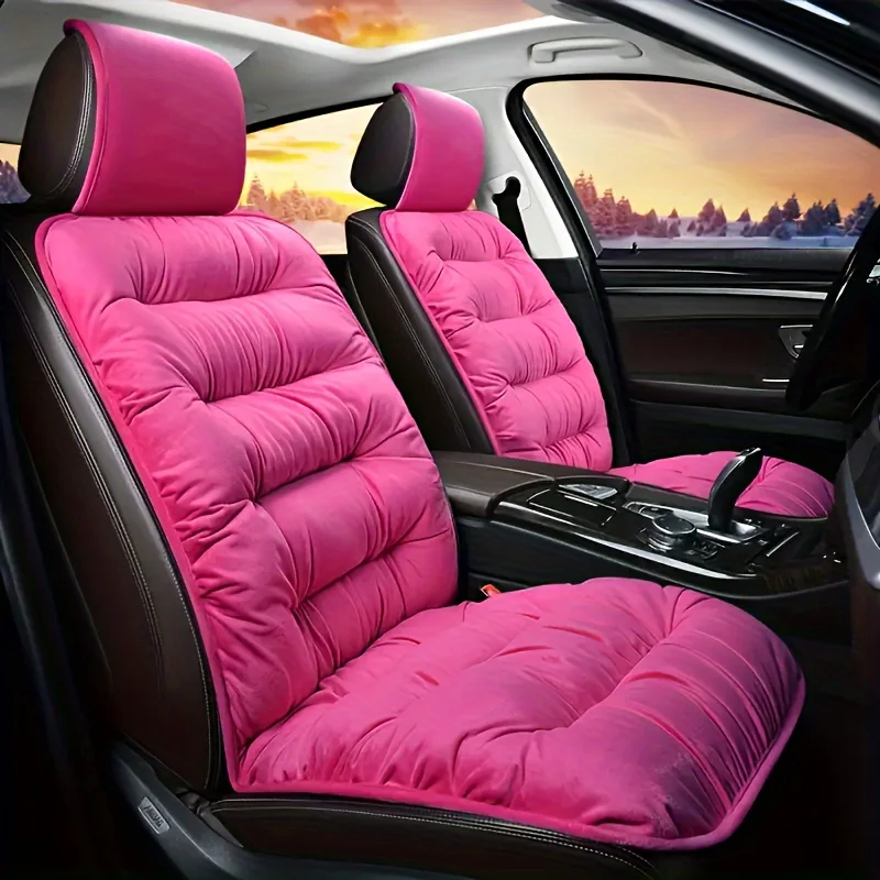 Luxury Plush Car Seat Cushion - 1pc Thick Warm Front Single Seat Cover with Backrest, Universal Fit Easy-Care Comfortable Winter