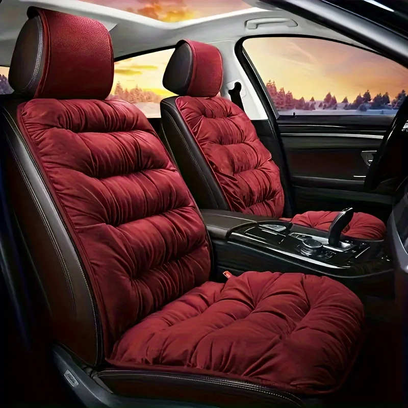 Luxury Plush Car Seat Cushion - 1pc Thick Warm Front Single Seat Cover with Backrest, Universal Fit Easy-Care Comfortable Winter