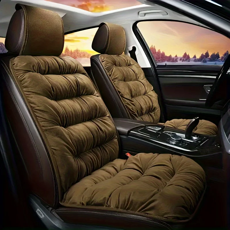 Luxury Plush Car Seat Cushion - 1pc Thick Warm Front Single Seat Cover with Backrest, Universal Fit Easy-Care Comfortable Winter