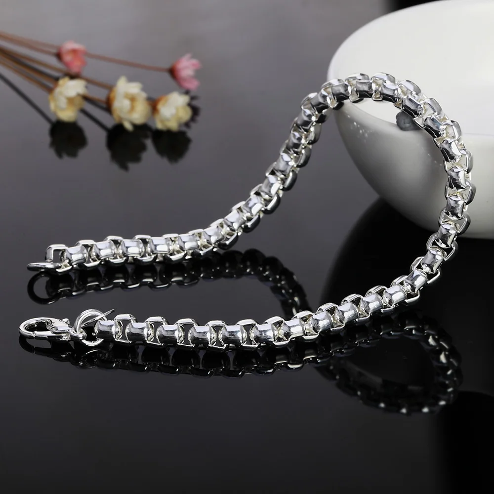 Wholesale 45-60cm 925 Sterling Silver 4mm Round Box Chain Necklace Bracelet Set For Women Men Boy Wedding Engagement Charm