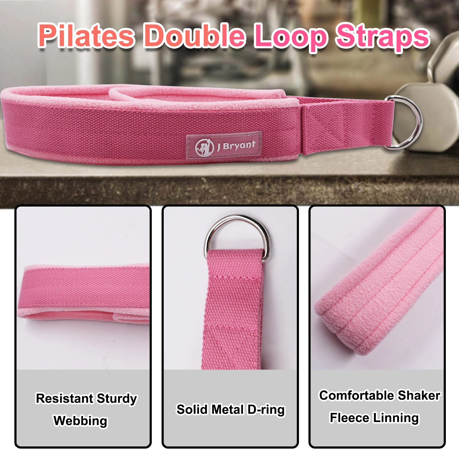 Pilates Double Loop Straps for Reformer Fitness D-Ring Straps ,Yoga Exercise Accessories for Home Gym Workout,1 Pair
