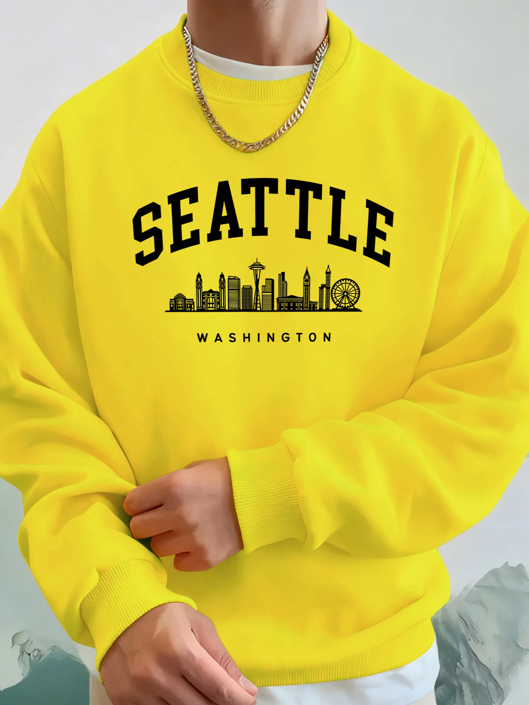 Seattle Washington Letter Creative Printed Fashion Sportswear Man Pocket Warm Top Fleece All-Match Clothes Comfy Soft Sweatshirt