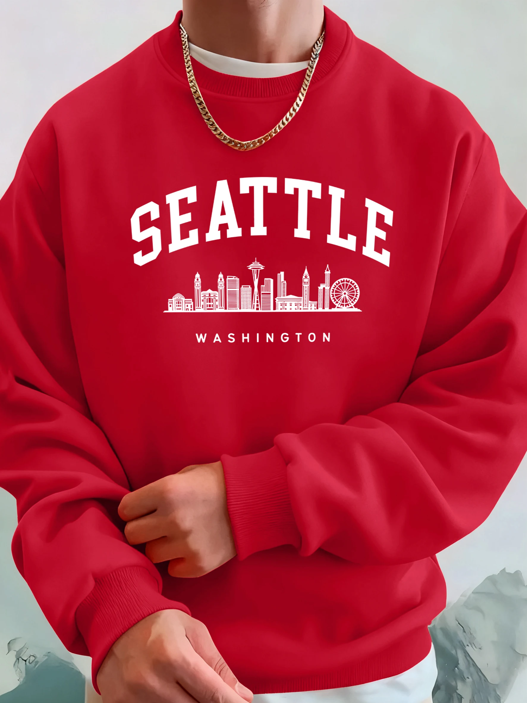 Seattle Washington Letter Creative Printed Fashion Sportswear Man Pocket Warm Top Fleece All-Match Clothes Comfy Soft Sweatshirt