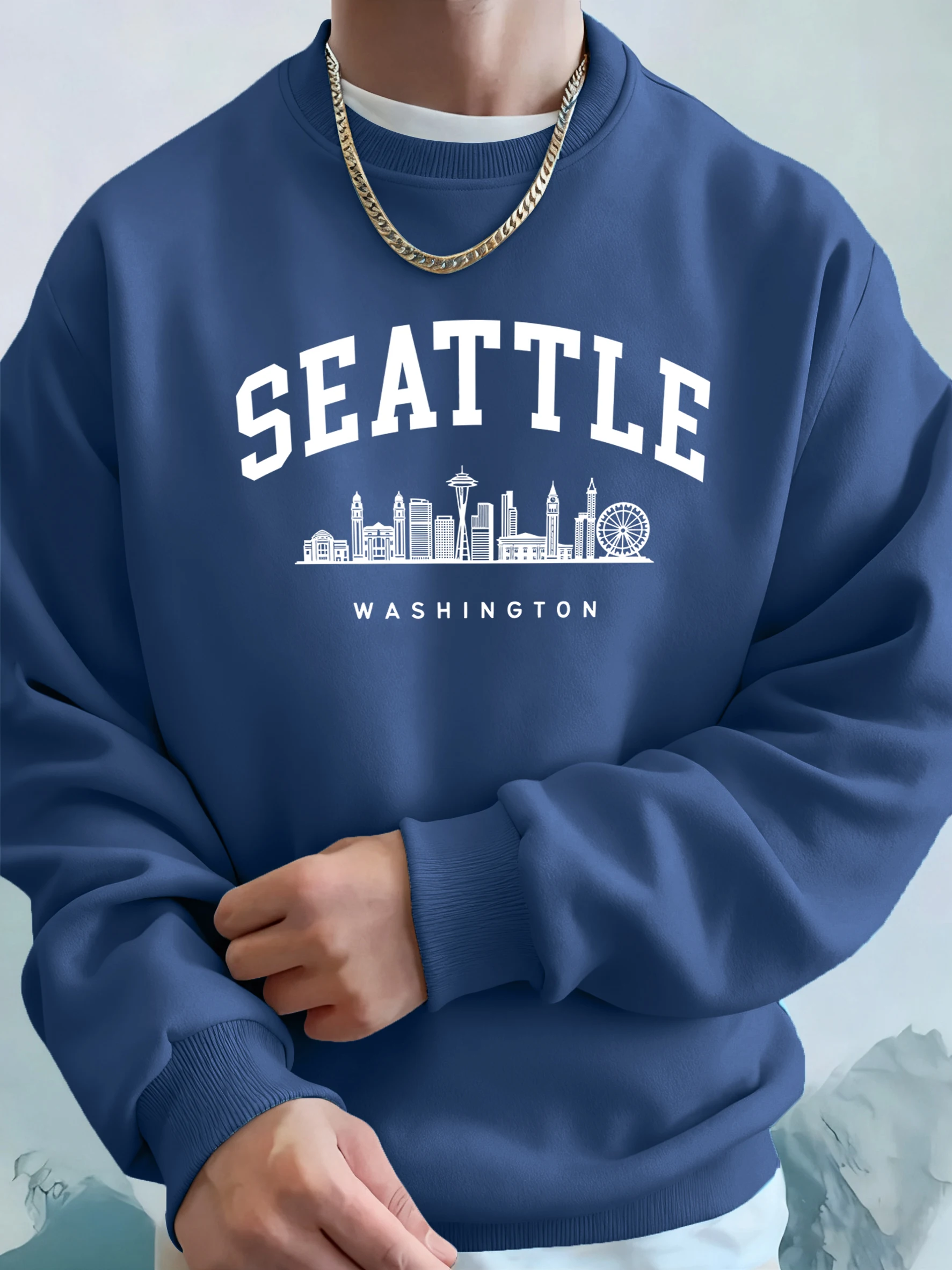 Seattle Washington Letter Creative Printed Fashion Sportswear Man Pocket Warm Top Fleece All-Match Clothes Comfy Soft Sweatshirt