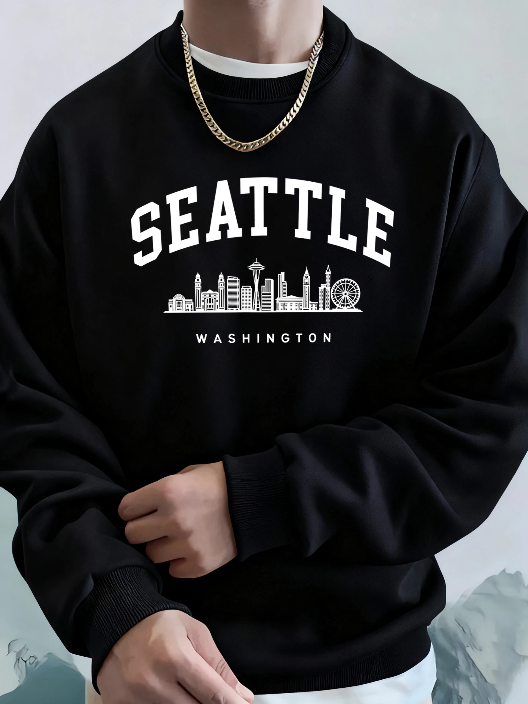 Seattle Washington Letter Creative Printed Fashion Sportswear Man Pocket Warm Top Fleece All-Match Clothes Comfy Soft Sweatshirt