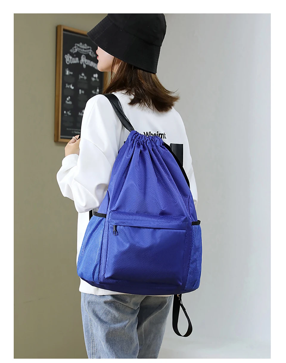 Loogdeel Portable Gym Football Drawstring Bag Quick Drying Large Capacity Oxford Cloth Backpack Solid Color Adjustable Straps