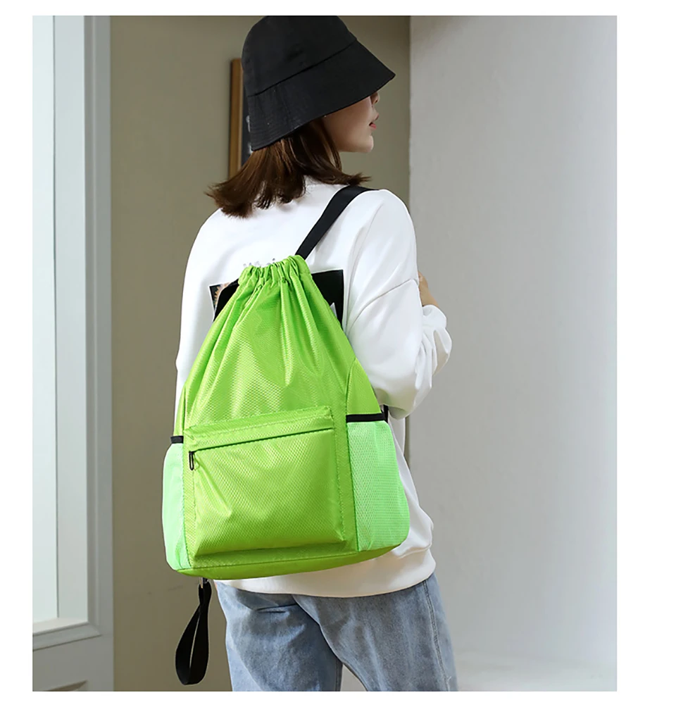 Loogdeel Portable Gym Football Drawstring Bag Quick Drying Large Capacity Oxford Cloth Backpack Solid Color Adjustable Straps