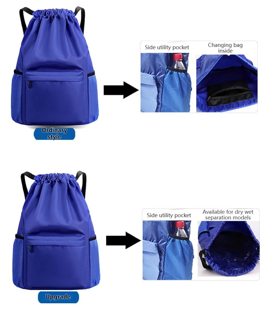 Loogdeel Portable Gym Football Drawstring Bag Quick Drying Large Capacity Oxford Cloth Backpack Solid Color Adjustable Straps