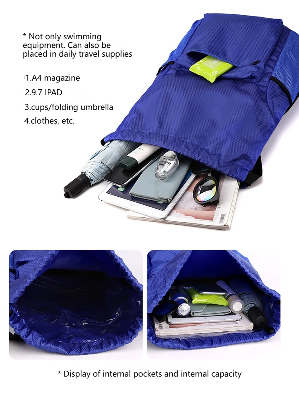 Loogdeel Portable Gym Football Drawstring Bag Quick Drying Large Capacity Oxford Cloth Backpack Solid Color Adjustable Straps