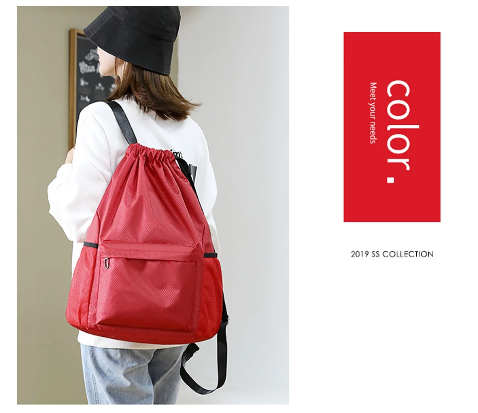 Loogdeel Portable Gym Football Drawstring Bag Quick Drying Large Capacity Oxford Cloth Backpack Solid Color Adjustable Straps