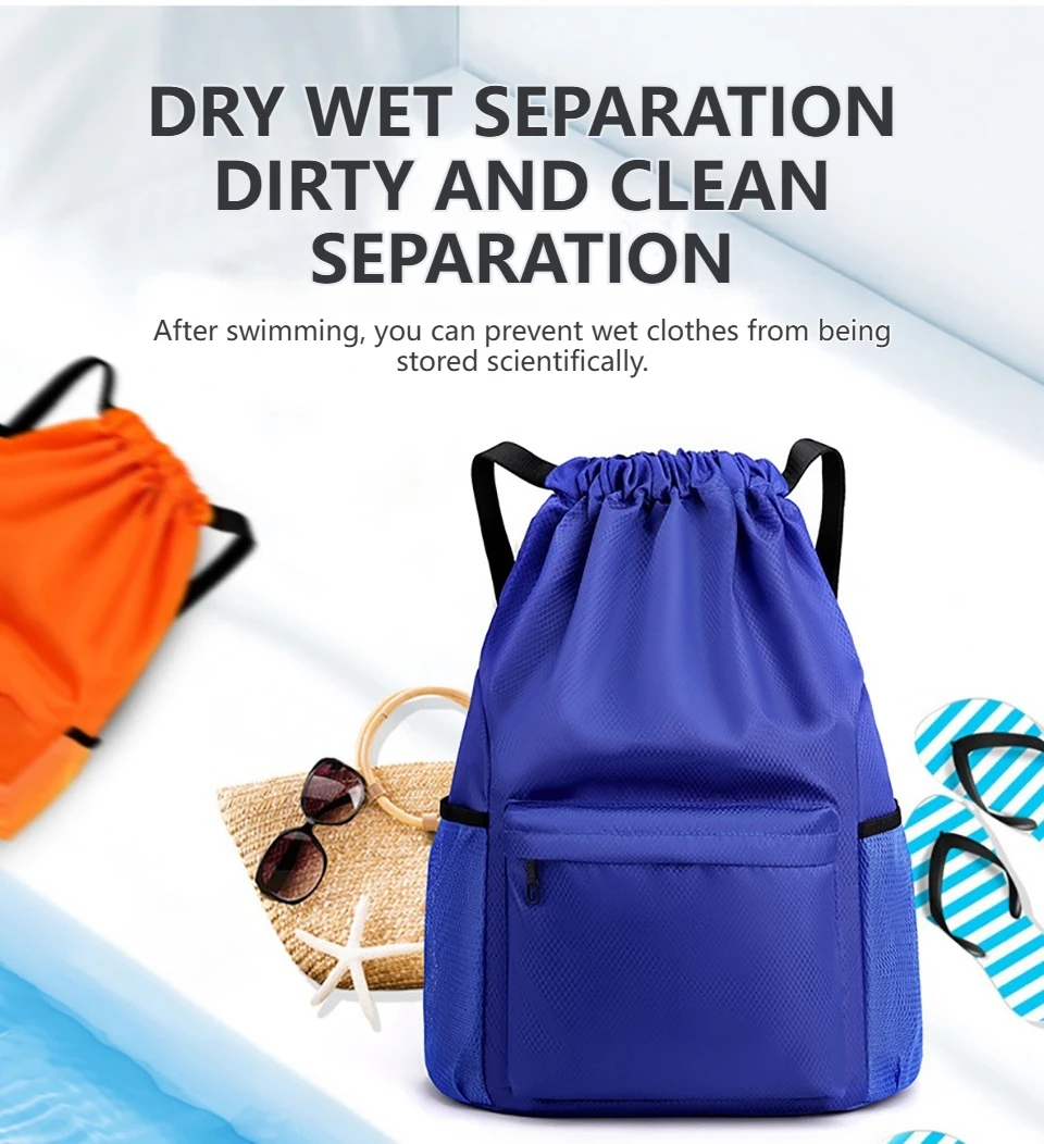 Loogdeel Portable Gym Football Drawstring Bag Quick Drying Large Capacity Oxford Cloth Backpack Solid Color Adjustable Straps
