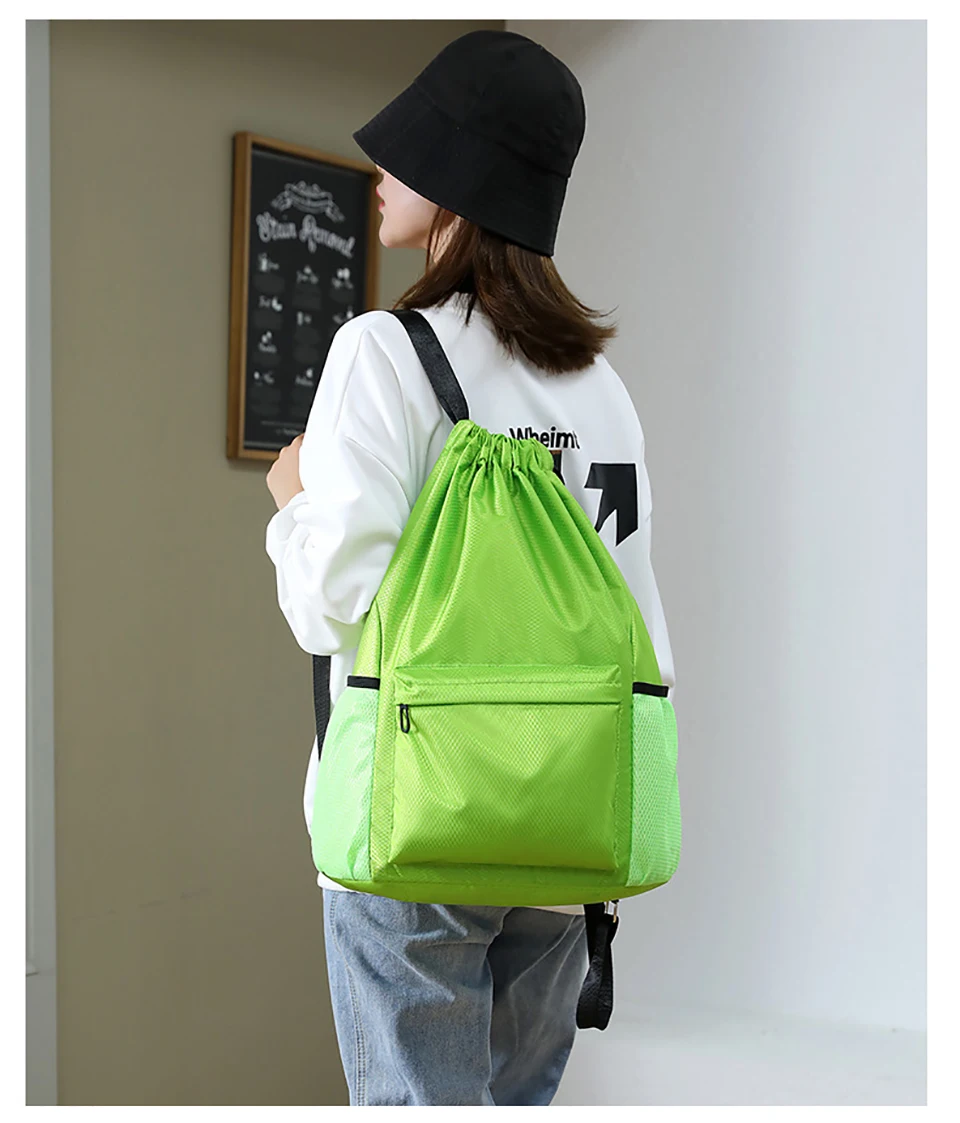 Loogdeel Portable Gym Football Drawstring Bag Quick Drying Large Capacity Oxford Cloth Backpack Solid Color Adjustable Straps