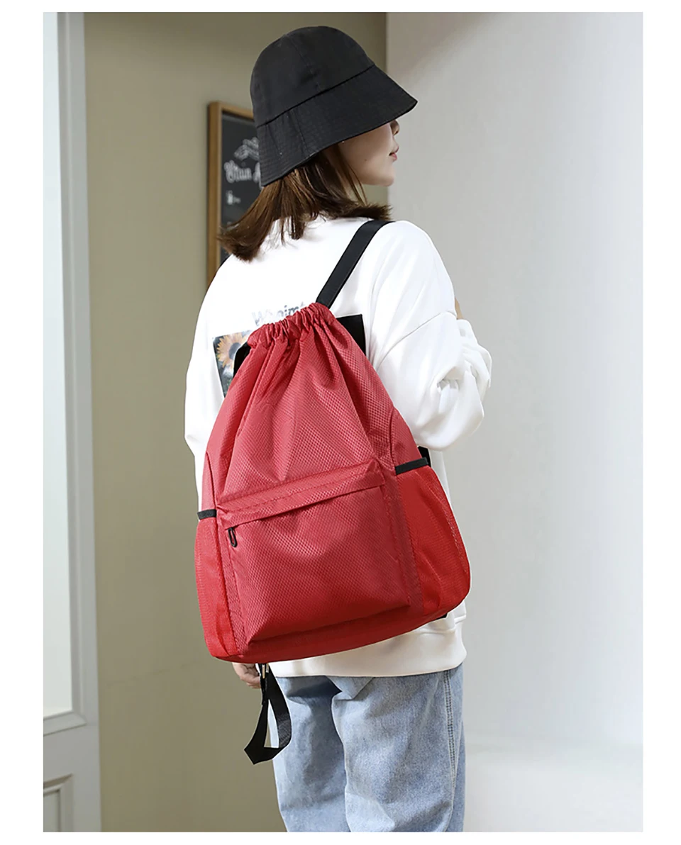 Loogdeel Portable Gym Football Drawstring Bag Quick Drying Large Capacity Oxford Cloth Backpack Solid Color Adjustable Straps