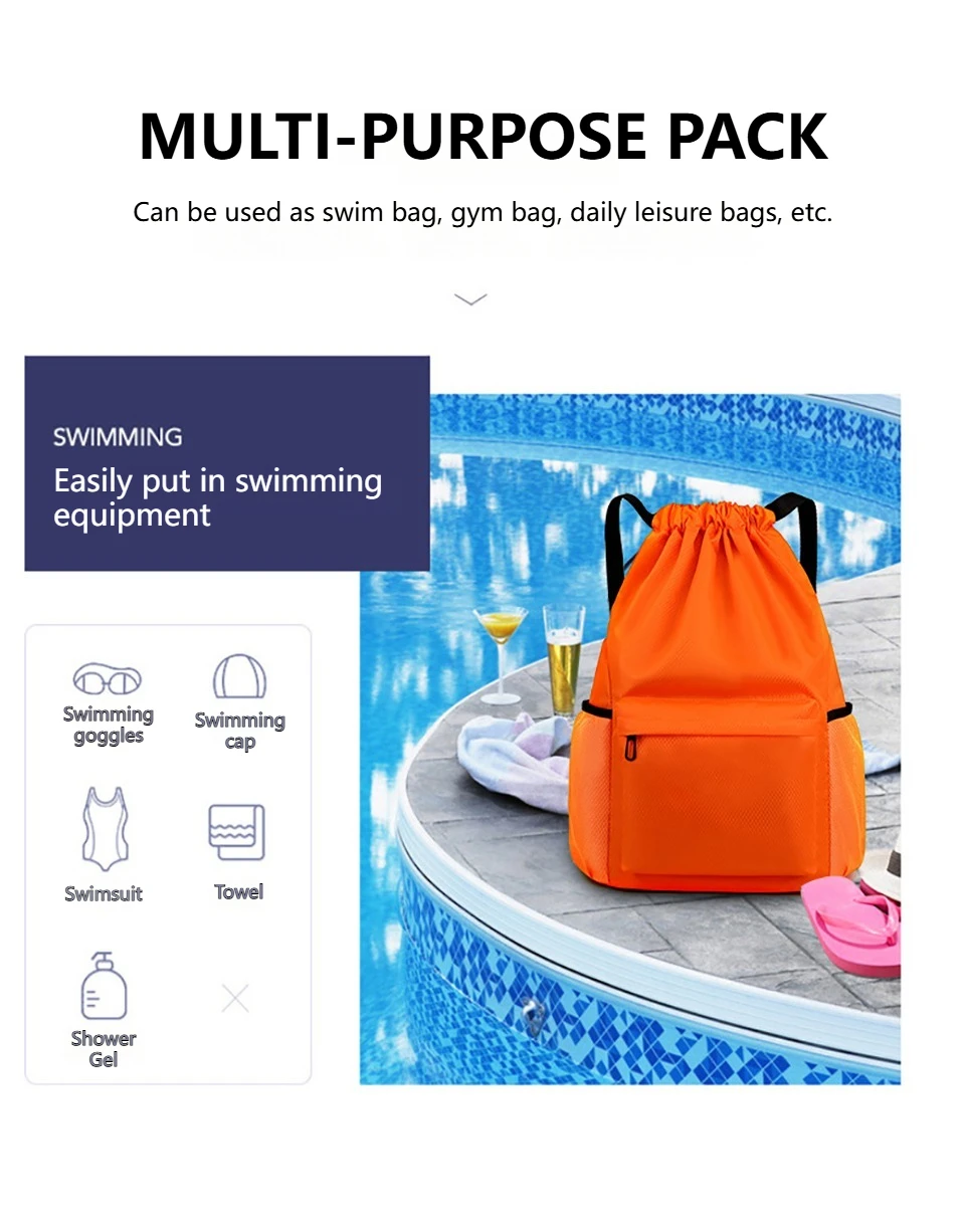 Loogdeel Portable Gym Football Drawstring Bag Quick Drying Large Capacity Oxford Cloth Backpack Solid Color Adjustable Straps