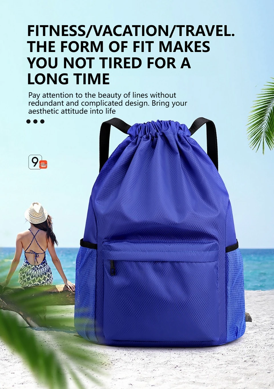 Loogdeel Portable Gym Football Drawstring Bag Quick Drying Large Capacity Oxford Cloth Backpack Solid Color Adjustable Straps