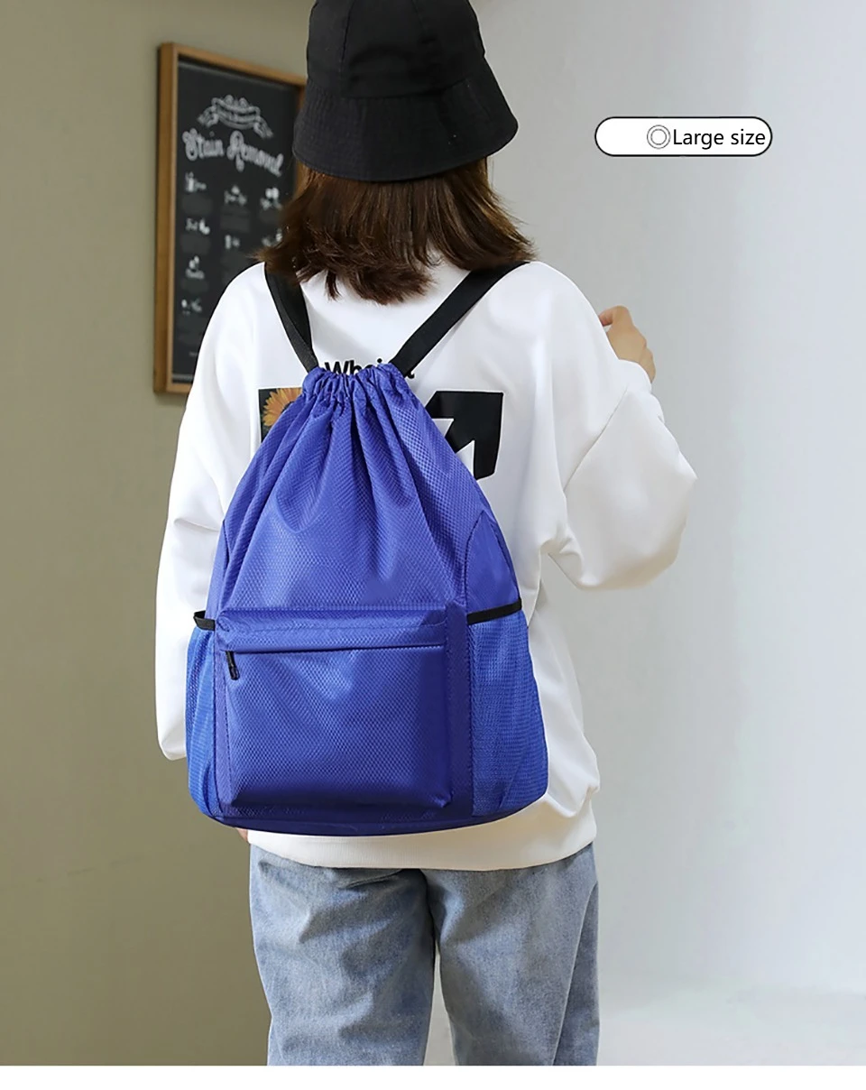 Loogdeel Portable Gym Football Drawstring Bag Quick Drying Large Capacity Oxford Cloth Backpack Solid Color Adjustable Straps
