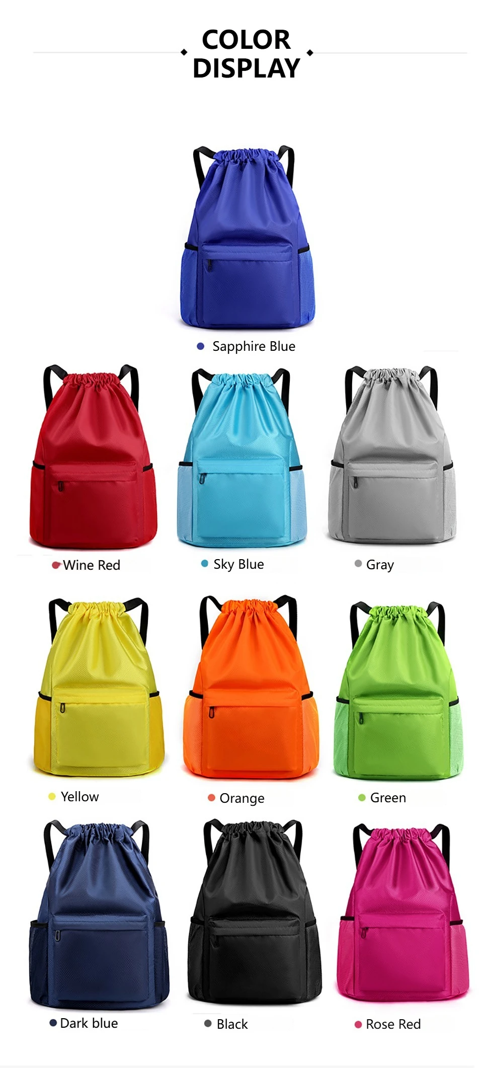 Loogdeel Portable Gym Football Drawstring Bag Quick Drying Large Capacity Oxford Cloth Backpack Solid Color Adjustable Straps