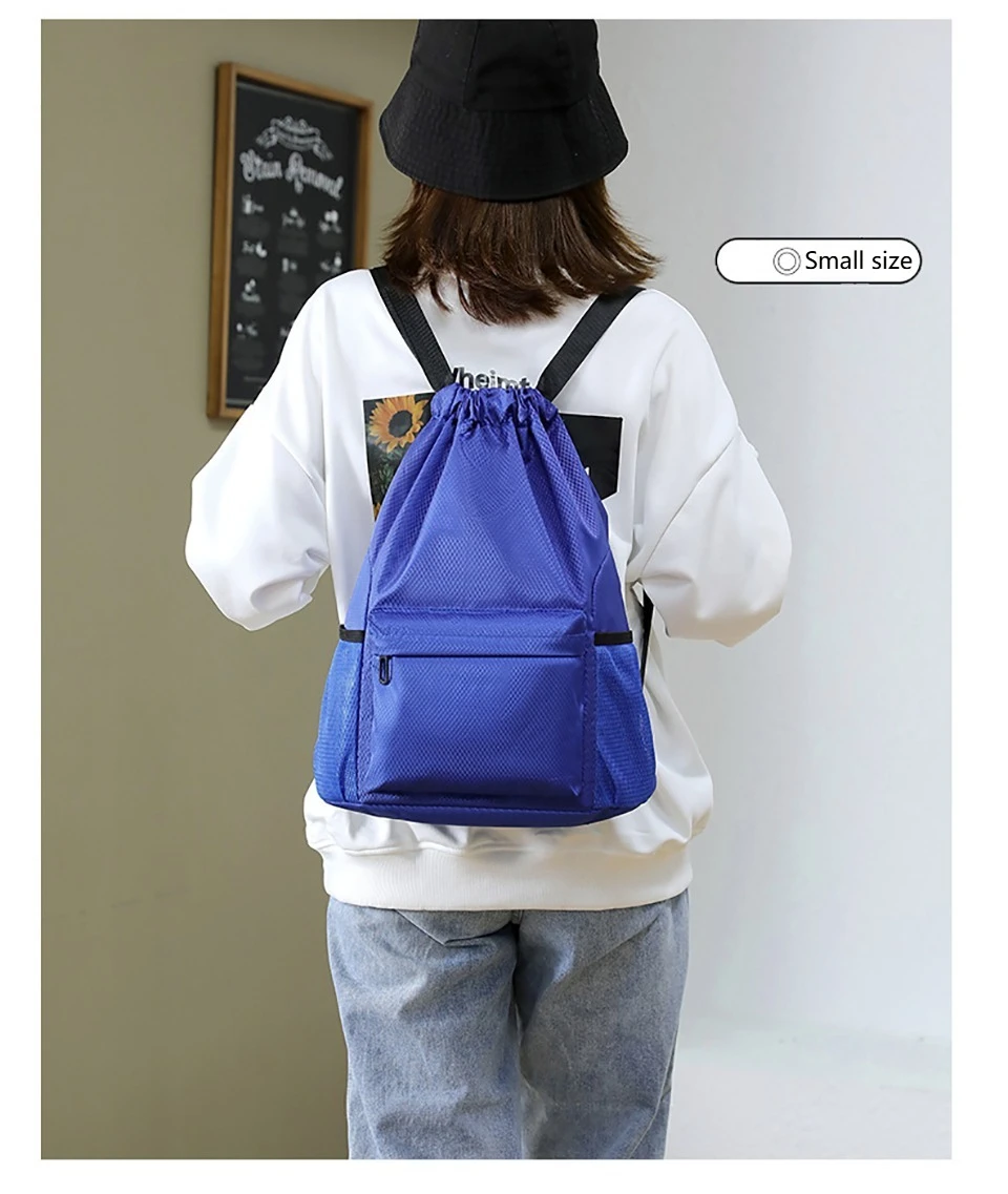 Loogdeel Portable Gym Football Drawstring Bag Quick Drying Large Capacity Oxford Cloth Backpack Solid Color Adjustable Straps
