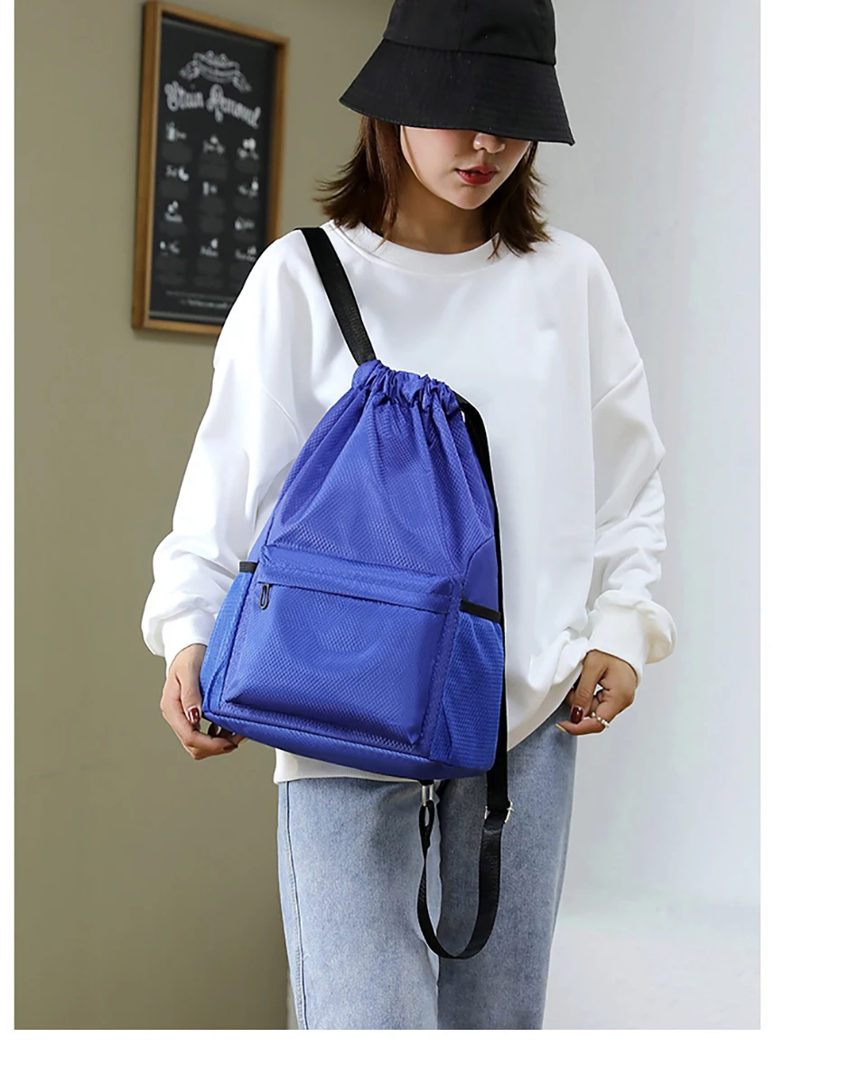 Loogdeel Portable Gym Football Drawstring Bag Quick Drying Large Capacity Oxford Cloth Backpack Solid Color Adjustable Straps