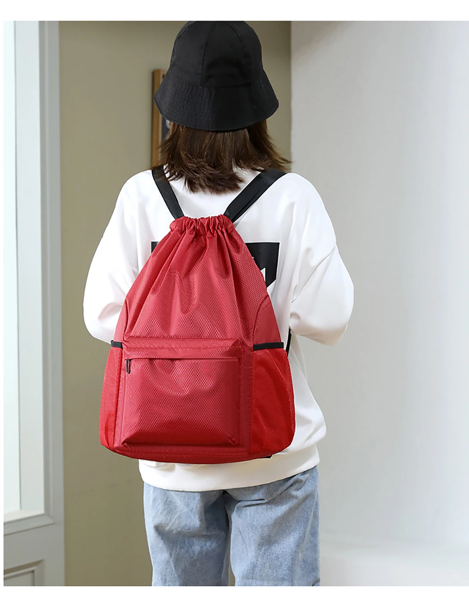 Loogdeel Portable Gym Football Drawstring Bag Quick Drying Large Capacity Oxford Cloth Backpack Solid Color Adjustable Straps