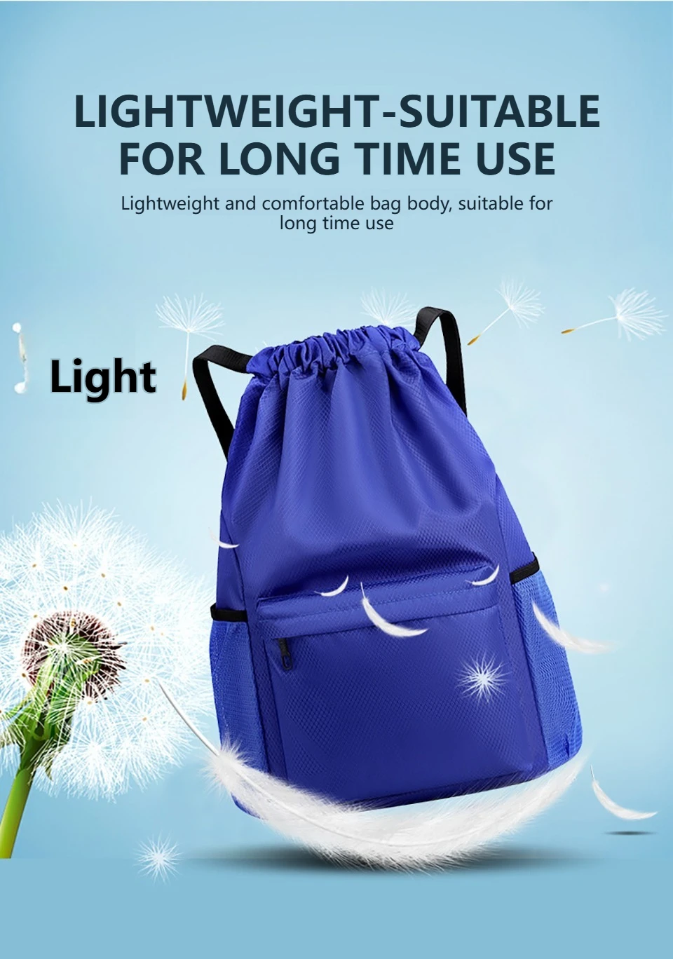 Loogdeel Portable Gym Football Drawstring Bag Quick Drying Large Capacity Oxford Cloth Backpack Solid Color Adjustable Straps