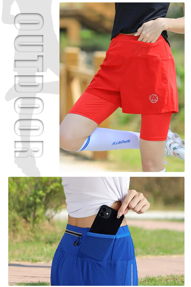 High Waist Women's Shorts Workout Sport Woman Fitness Yoga Clothes 2 in 1 Short Femme Court Womens Clothing Tights Gym Womans