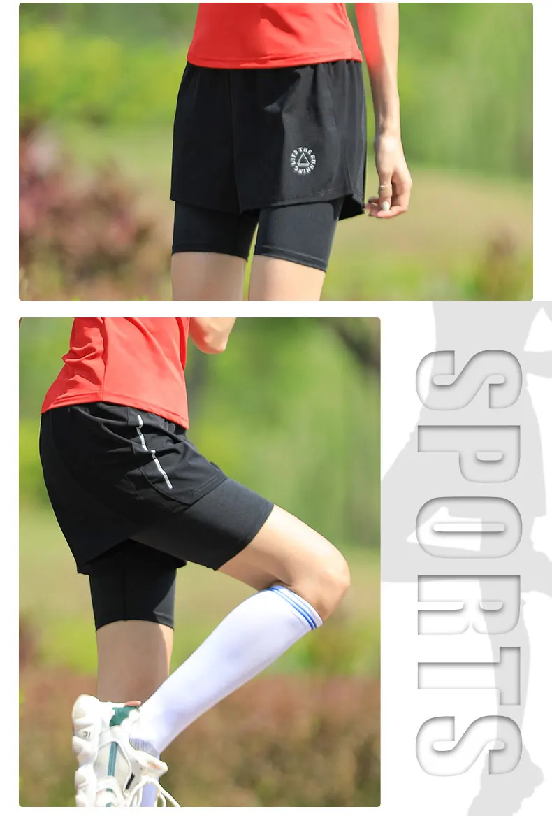 High Waist Women's Shorts Workout Sport Woman Fitness Yoga Clothes 2 in 1 Short Femme Court Womens Clothing Tights Gym Womans