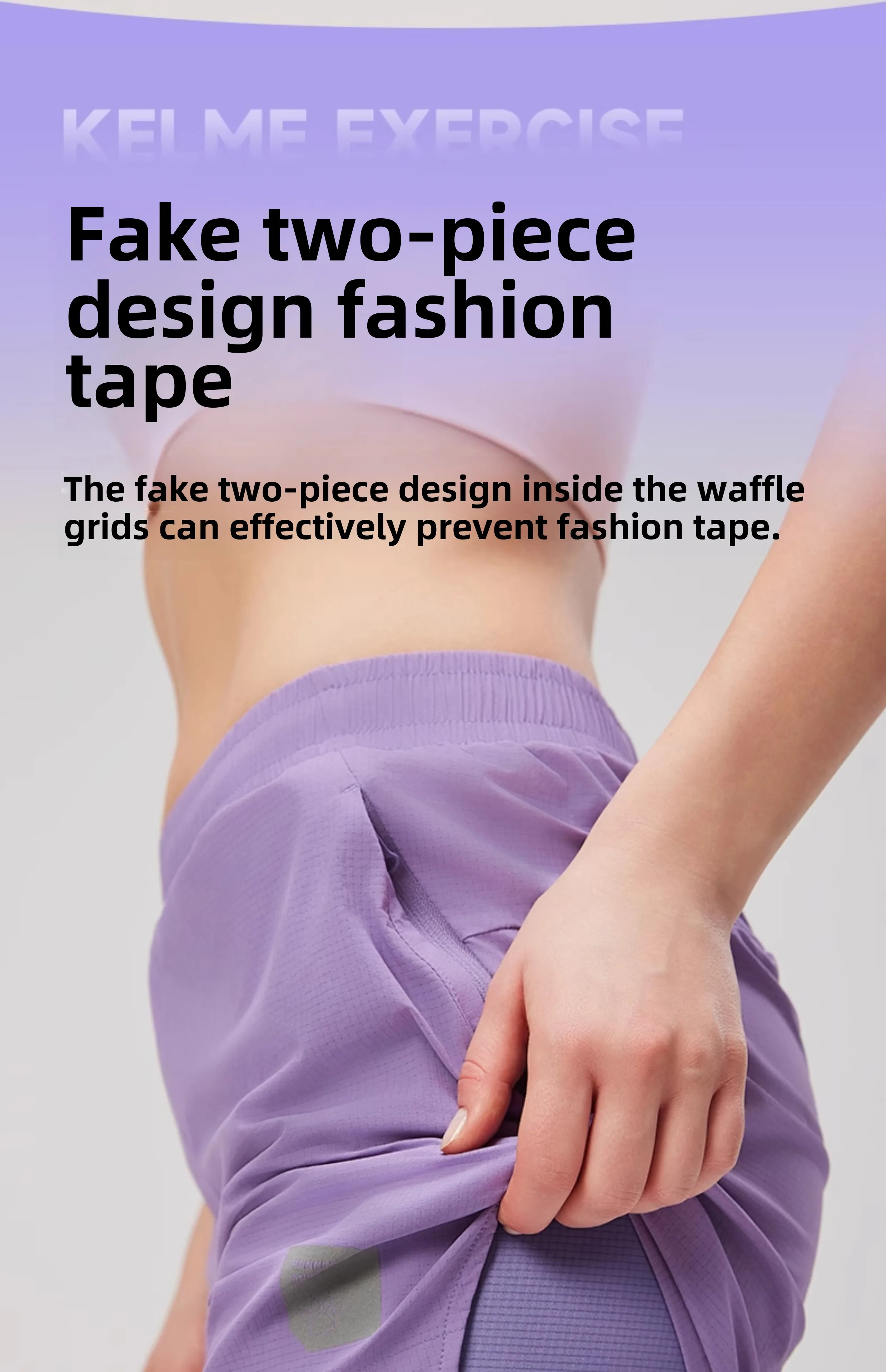 Kelme Women's Fake Two-piece Sports Shorts Anti-exposure Marathon Breathable Shorts Training Fitness Quick-drying Pants