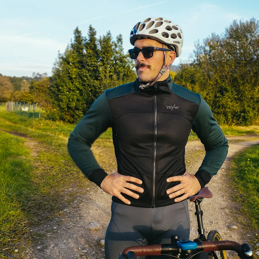 YKYWBIKE Men's Cycling Jacket Waterproof Windproof Road Bike Tops Winter 0°C Thermal Fleece Bicycle Jersey  Cycling Clothing