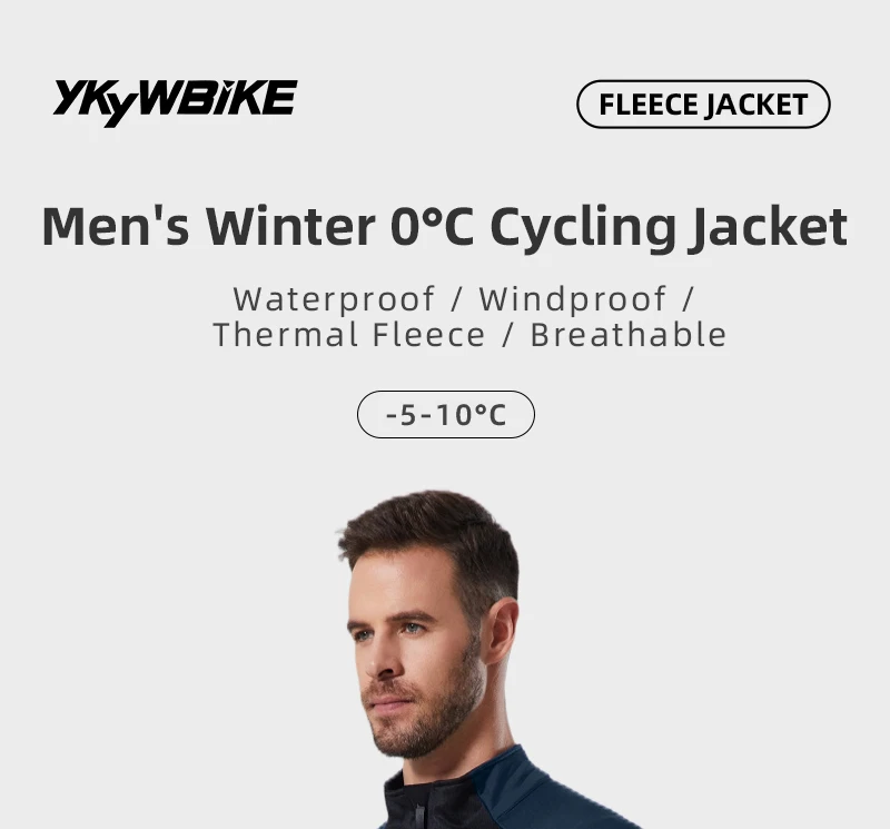 YKYWBIKE Men's Cycling Jacket Waterproof Windproof Road Bike Tops Winter 0°C Thermal Fleece Bicycle Jersey  Cycling Clothing