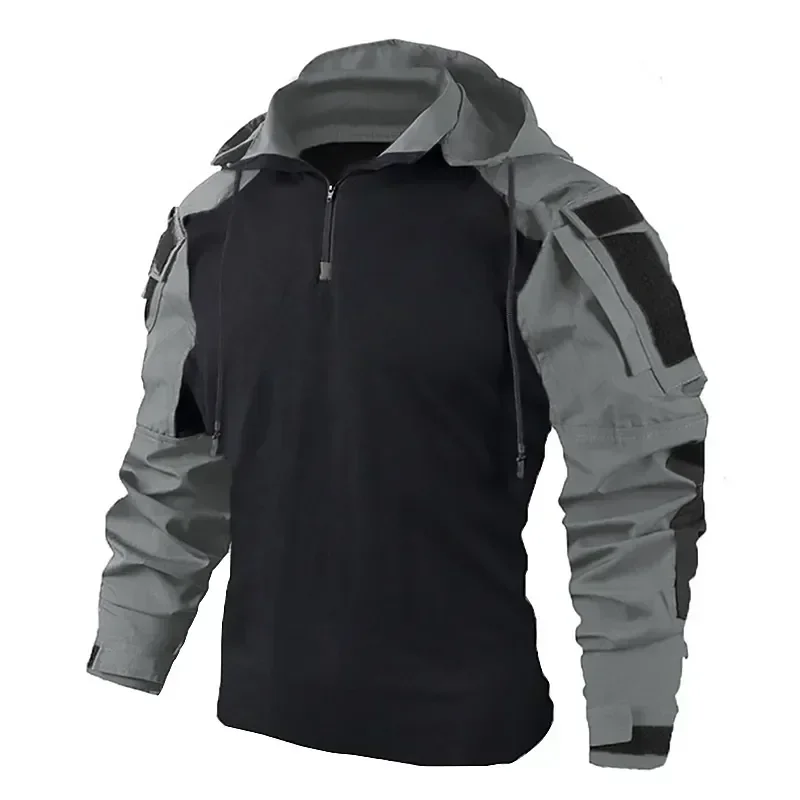 Tactical Shirts Camo Combat T-Shirt Hooded Men Shirt Wear Resistance Airsoft Paintball Camping Hunting Clothes Quick Dry Tops