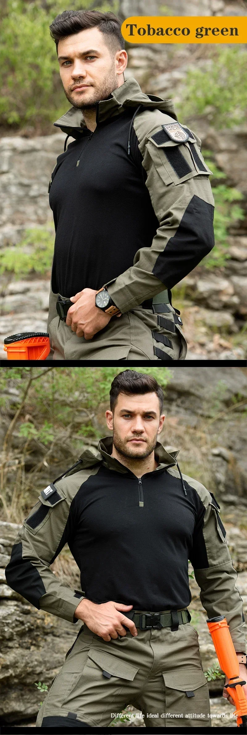 Tactical Shirts Camo Combat T-Shirt Hooded Men Shirt Wear Resistance Airsoft Paintball Camping Hunting Clothes Quick Dry Tops