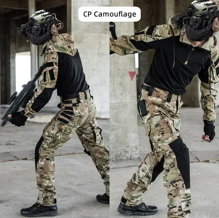Tactical Shirts Camo Combat T-Shirt Hooded Men Shirt Wear Resistance Airsoft Paintball Camping Hunting Clothes Quick Dry Tops