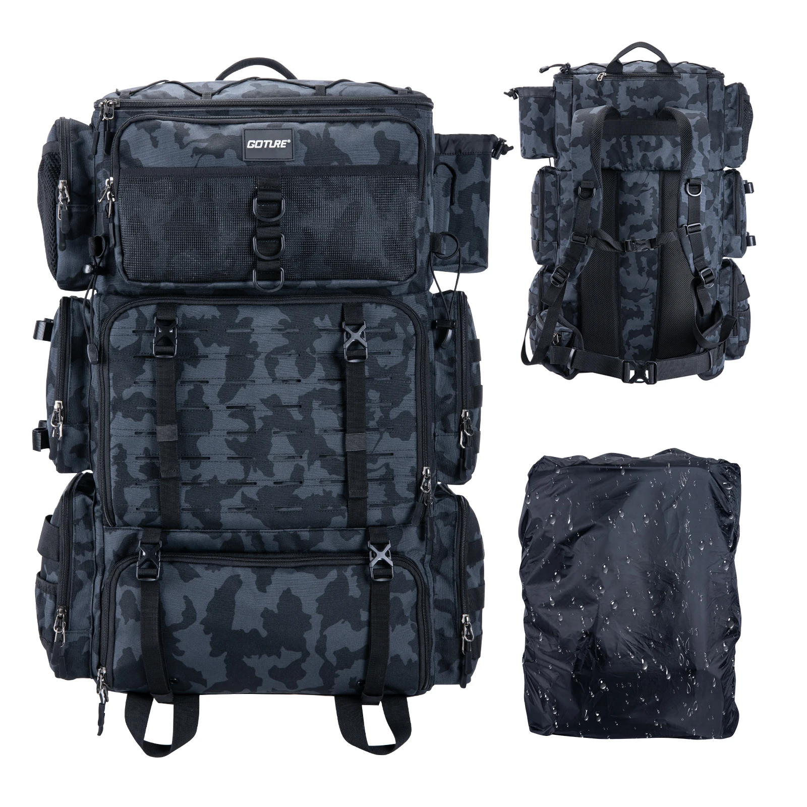 Fishing Tackle Bag 72L Large Capacity 65x44x25cm Insulated Cooler Compartment Bags with Waterproof Rain Cover Backpack
